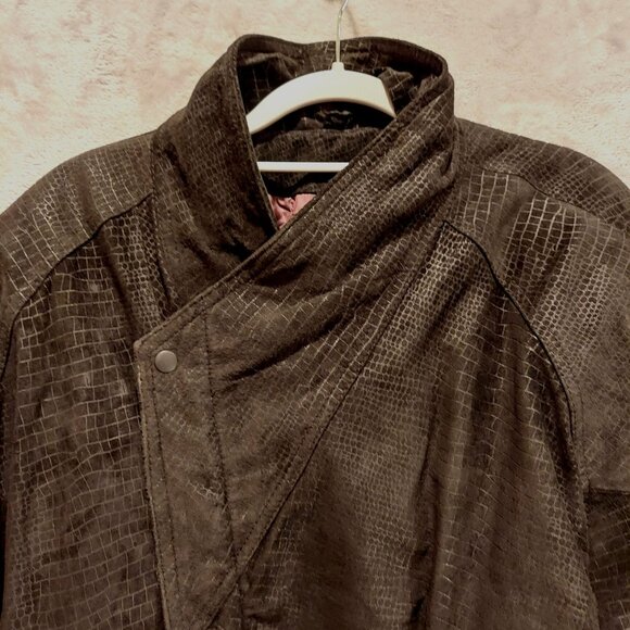 Byrnes & Baker Leather jacket Womens L black snakeskin pattern asymmetrical hips - Picture 5 of 16